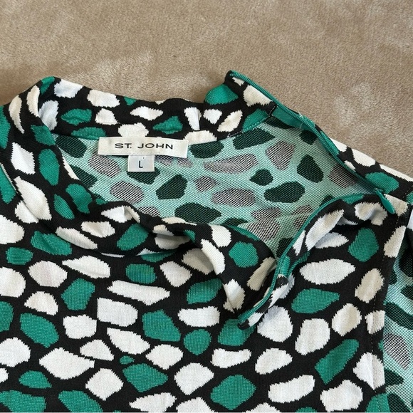 St. John Pebble High Neck Sleevelss Tank Top Green Black Size Large - Picture 3 of 12